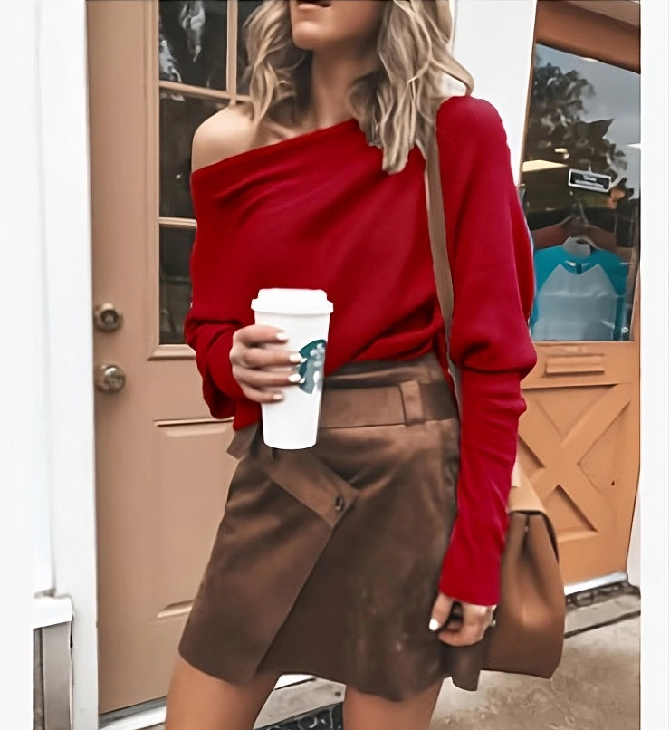 Straight-neck sweater with rotator sleeves